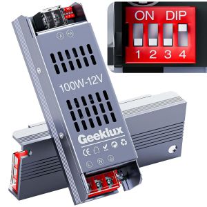 Transformateur LED 220V 12V,Alimentation Réglable 100W,Driver LED Sans Bruit et Sans Clignotement,Compact et Mince,IP20,Convertisseur 12V 220V,Compatible Ruban LED et Imprimante 3D - Neuf
