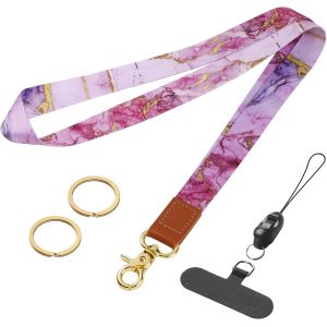CAUC-Porte-badge Cordons pour Badges d'Identification, Collier Porte-clés Mignon Porte-clés pour Porte-cartes & Portefeuille Long Porte-clé en Imprimé Marbré pour Femmes - Neuf