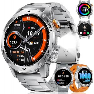 Montre Connectée Homme, Appel Bluetooth Et Assistant Vocal, Batterie 1000 Mah, Lampe Torche Led, Grand Écran 1,75"", 100+ Modes Sportifs, Smartwatch Pour Android Ios, Argent[Z1176] - Neuf