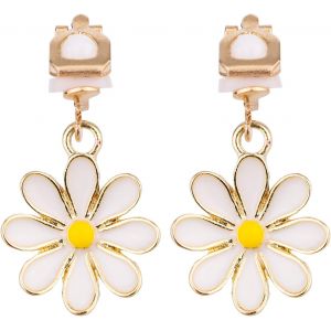 Kal-Boucles D'oreilles Marguerite, Goutte Mignonne Boucles D'oreilles Fleur À Clip Minimale Boucle D'oreille Pendante Non Perçante Délicate Bijoux De Mode Pour Femmes Cadeau Doux - Neuf