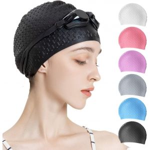 De Natation De Silicone De La Pac, À L'aise Pour Les Moyennes Et Les Cheveux Bouclés, Bonnet De Bain Pour Les Hommes Et Les Femmes, Bonnet De Douche Pour Maintenir La Coiffure (Noir) - Neuf