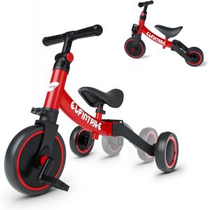 Ksfal-5 En 1 Tricycle Vélo Enfant,Tricycle Bébé Évolutif 1-4 Ans,Vélo Draisienne,Vélo Sans Pédale,Rouge - Neuf