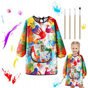 KALANKA-Tablier Peinture,Blouse Peinture,Blouse Imperm&eacute;able R&eacute;utilisable Manche Longue avec Poche,Fourniture Rentr&eacute;e 3-11 Ans pour Art Peinture Coloriage - Neuf