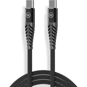 KAL-1X C&acirc;ble Usb C Vers Usb-C Fast Charge Nylon (3A/20V/60W) Avec Connecteurs M&eacute;talliques, Anti-Pliage Contre La Rupture Du C&acirc;ble, Noir/Tress&eacute;/Flexible/Robuste / 100Cm - Neuf