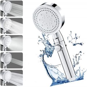 Pommeau de douche Haute Pression à économie D'eau 5 types de jet pour bain et spa Pommeau Douche Anti Calcaire, Douchette à Haute Pression Shower Head de Massage(Argenté) - Neuf