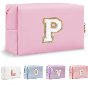 MAA-Organisateur de Trousse de Maquillage en Cuir PU 26 Lettres Pochette cosmétique Grande capacité Trousse de Toilette de Voyage Femmes Filles Cadeaux d'anniversaire Sac de Rangement - Neuf