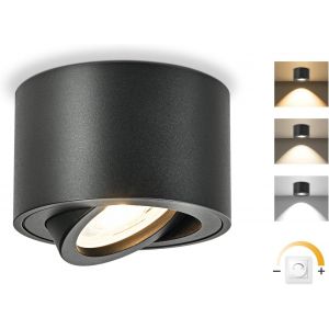 Eryi-Dimmable Led Spot En Saillie Orientable, 5w Spots De Plafond, Ø80x50mm 3000k/4000k/6500k Rotation À 30° Spot Salle De Bain, Aluminium Rond Noir Plafonnier Spot Led Orientable, 1 Pièce - Neuf
