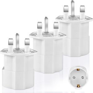 Adaptateur Prise Anglaise 3 Piècs Adaptateur de Voyage France vers UK Adaptateur Type G, Adaptateur Prise Anglaise vers France Adaptateur Prise Irlande Europe ver UK Dubaï - Neuf