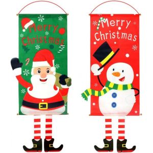 2 Pcs ""Drapeaux"" De No&euml;l &Agrave; Suspendre, D&eacute;corations De Banni&egrave;re De Joyeux No&euml;l Banni&egrave;re De Porte No&euml;l Verser La Porte Fen&ecirc;tre De La Maison Ext&eacute;rieur Int&eacute;rieur D&eacute;coration (P&egrave;re No&euml;l, Bonhomme De Neige&iquest; - Neuf