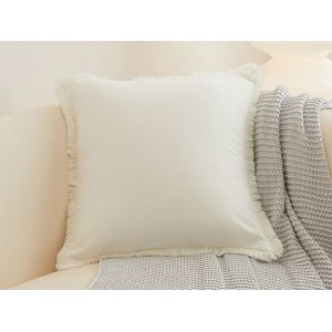 Housse De Coussin D&eacute;corative Beige &Agrave; Pompons 45x45cm Pour Canap&eacute; Ou Lit - Neuf