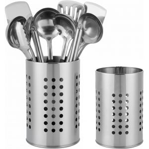 Jexnovashop-2 Pi&egrave;ces Pot Ustensiles Cuisine Porte Ustensiles Cuisine En Acier Inoxydable Egouttoir Couvert Verticalen Rangement Pot Ustensile Rond Pour Couteau Fourchette Cuill&egrave;re Baguettes - Neuf