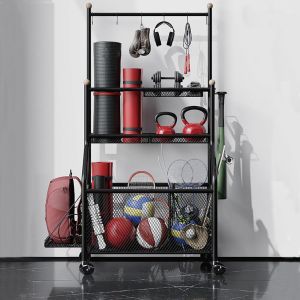 Support De Rangement Pour Tapis De Yoga Avec Roues Verrouillables Et Crochets Réglables Pour Haltères, Tapis De Yoga, Exercices À Domicile, Équipement De Fitness[Ela710345] - Neuf