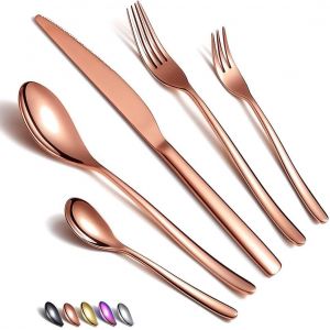 Checarzhn--No1-Ensemble De Couverts En Or Rose 30 Pièces,Ensemble De Couverts En Cuivre En Acier Inoxydable,Placage De Titane Ensemble D'argenterie En Or Rose,Ensembles D'ustensiles En Cuivre Pour 6(Cuivre Brillant) - Neuf