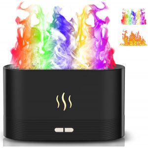 Diffuseur d'arômes noir, humidificateur, 7 flammes colorées, arrêt automatique, diffuseur d'huiles essentielles 180 ml, pour chambre, maison, bureau, yoga - Neuf