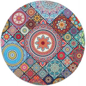 Sjzg-Tapis Rond Lavable &Agrave; Motif Floral Boh&egrave;me Pour Salon, Chambre &Agrave; Coucher, Cuisine, Couloir 90 Cm, 405-10090 - Neuf