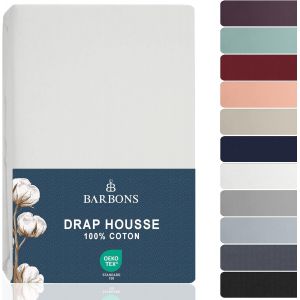 Tzf-Barbons Drap Housse 200x200 Cm, 100% Coton Draps Housses Certifié Oeko-Tex Premium Drap-Housse En Jersey Pour Matelas Bonnet Jusqu'à 25 Cm - Blanc 200 X 200 Cm - Neuf