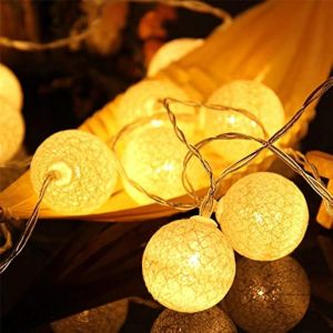 Guirlande Lumineuse Coton Boules Batteries - 3,3M 20 Led Chaîne Lumière Avec Prise Pour Chambre Rideau Fête Noël Anniversaire Halloween Mariage Chambre De Bébé Romantique Décor - Neuf