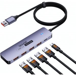 JGD-Hub USB 3.2 Gen2 avec 4 Data Ports USB 3.2, Adaptateur Multiport USB Nylon C&acirc;ble 120CM, Aluminium Hub USB pour PC, MacBook Air, Mac Pro, iMac, Surface, XPS, PS5, Disque Dur Mobile, cl&eacute;s USB, etc - Neuf