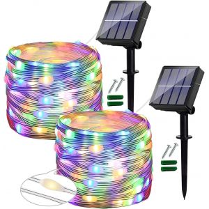 TRAHOO-[Lot de 2 Guirlande Lumineuse Solaire Ext&eacute;rieure, 12 M 120 LED PVC &eacute;tanche, 8 Modes D&eacute;coration Pour Jardin, Balcon, Terrasse, Portail, Cour, Mariage, F&ecirc;te (Color&eacute;) - Neuf