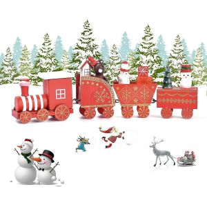 Mini Train En Bois,D&eacute;co De Noel En Train De La D&eacute;coration De No&euml;l,D&eacute;coration De No&euml;l,Mini-Caravane Chris - Neuf