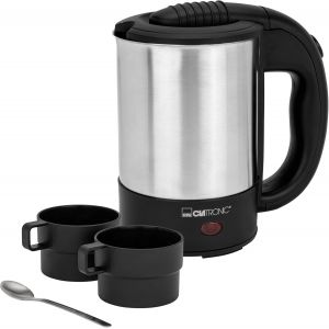 Bouilloire Electriques - Bouilloire &Eacute;lectrique - Bouilloire En Acier De Voyage, Inox/Noir - Wkr 3624 - Inclus Jeu De 2 Tasses De 170 Ml Et Cuill&egrave;re - Neuf