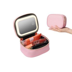 Trousse de maquillage avec miroir lumineux et luminosit&eacute; r&eacute;glable - Rose - Neuf
