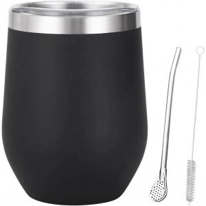 ERYI-354 Ml Tasse À Maté Moderne: Tasse Mate Tasse À Cafe Tasse Double Paroi En Acier Inoxydable Avec Cuillère En Paille Et Brosse À Paille, Tasse Espresso Double Paroi Pour Thé Maté Lait Café - Neuf