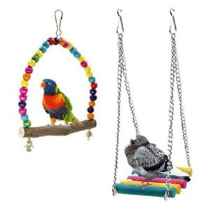 Lot De 2 Balançoires Colorées En Bois Pour Oiseaux ¿ Jouets À Mâcher Sûrs Pour Perruches, Calopsittes Et Petits Oiseaux ¿ Hamac Amusant Avec Clochettes - Neuf