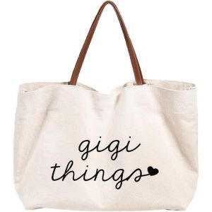 SJZG-Sac Tote Bag En Toile 48X30 Cm R&eacute;utilisable Courses Coton Cabas Fourre Tout Femme Avec Poign&eacute;es En Cuir - Neuf