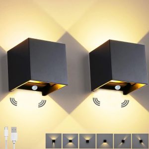 Applique Murale Led Detecteur De Mouvement Appliques Murales Intérieure 6w 3000k, ¿Up And Down Angle De Faisceau Réglable, Lampe Murale Sans Fil Led Avec Port De Charge Usb Veilleuse Magnétique - Neuf