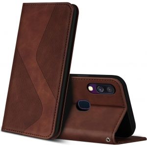 SJZG-Coque Pour Samsung Galaxy A40, Premium &Eacute;tui Housse En Cuir De Protection Avec [Emplacements Cartes] [Magnetique], Clapet Folio Portefeuille Pour Samsung Galaxy A40 (Marron) - Neuf