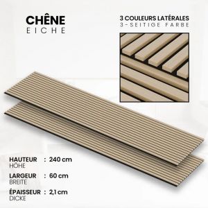 Panneau Acoustique 21mm - Ch&ecirc;ne - Feutrine Noire - 240x60cm - Lot de 2 - Neuf