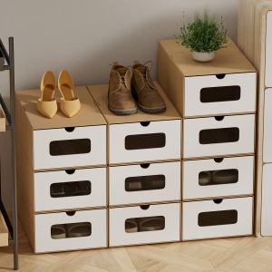 20X Bo&icirc;te &agrave; chaussures Empilable Papier boites cubes rangement &agrave; chaussures avec tiroir 35 cm x 23 cm x 13 cm Marron/blanc - Neuf