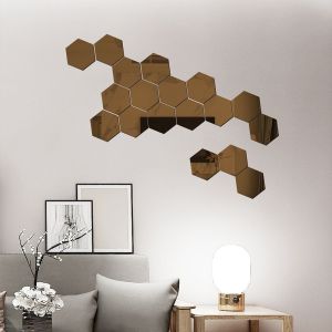 Miroir Hexagonal - Marron, lentille flexible, autocollants non vitrés pour la décoration murale de la maison - Neuf