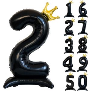 Ballon À L'Hélium En Forme De Chiffre 2 De 101 Cm Avec Couronne Noire De 0 À 9 Pour Décoration D'Anniversaire, De Fête, De Mariage - Neuf