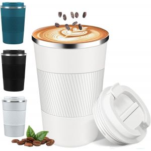 Sjzg-Tasse &Agrave; Caf&eacute; De Voyage, 380 Ml, Tasse &Agrave; Caf&eacute; Isotherme Avec Couvercle &Eacute;tanche U2013 Gobelets R&eacute;utilisables En Acier Inoxydable &Agrave; Double Paroi Sous Vide Pour Eau Chaude Et Froide, Th&eacute;, Blanc - Neuf