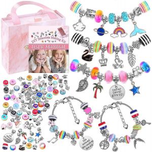 Kit De Fabrication De Bracelets Pour Filles,85pcs Charm Bracelets Kit Avec Perles,Charmes De Bijoux,Bracelets Pour Bricolage,Cadeau De Bijoux Pour Adolescentes - Neuf