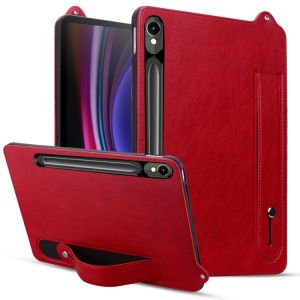 &Eacute;tui en TPU et cuir pour Samsung Galaxy Tab S10 / S9 / S8 / S7 avec bracelet, Rouge - Neuf