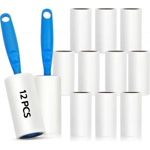 Jgd-Rouleau Poils Animaux 12 Roule/1080 Feuilles - Super Collant Brosse Adhesive Poils Animaux - Reutilisable Rouleau Adhesif Vetement Avec 2 Poign&eacute;es - Lint Roller,Pour Poussi&egrave;re,Canap&eacute;s Et Tapis - Neuf