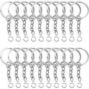 KALANKA-Anneau Porte Cl&eacute;,Attache Porte Cl&eacute;,100 Pi&egrave;ces Anneaux Porte Cl&eacute;s Avec Cha&icirc;ne 27mm Split Porte Clef Anneaux Lot M&eacute;tal Porte Clef et Anneaux Ouverts Set - Neuf