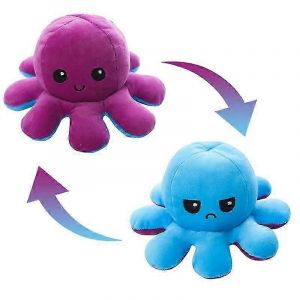 Peluche pieuvre geante reversible de 20 cm, 30 cm et 40 cm, pieuvre heureuse et triste reversible - Neuf