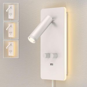 Subzonal-M04 Lampe De Lecture Murale Led Dimmable (0,9-3,7w) - Luminaire R&eacute;glable Avec Port Usb, R&eacute;tro&eacute;clairage 1,2-6w, Pour Liseurs, Branchement Ou Fixation Directe,Blanc - Neuf