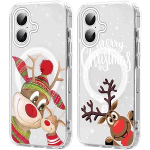 SJZG-2 Pi&egrave;ces No&euml;l Coque Magn&eacute;tique Pour Iphone 16 Plus 6,7'', Etui En Motif Dessin Cadeau De No&euml;l Compatible Avec Magsafe, Housse Christmas Silicone Tpu Bumper Cover Pour Iphone 16 Plus, Cerf - Neuf