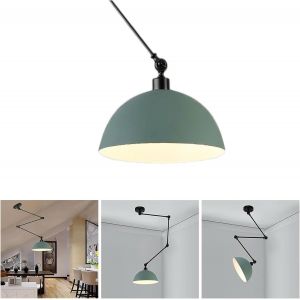 SUBZONAL-Lustre Salon Industriel, R&eacute;glable Bras Long Vintage Suspension Luminaire, &Eacute;clairage de Plafond en M&eacute;tal R&eacute;tro, E27 Plafonnier &Oslash;: 30cm, Lampe Salle a Manger pour Cuisine Chambre (Gris) - Neuf