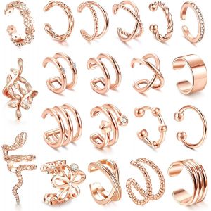 20 Pcs Manchettes D'oreille Réglables Non Piercing Faux Cartilage Boucles D'oreilles Manchette Feuille Fleur Serpent Manchette Boucles D'oreilles Ensemble Pour Femmes.[X418] - Neuf