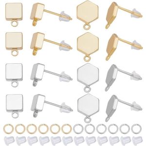 Kal-6 Pcs 14k Plaqu&eacute; Or Laiton Plat Boucles D'oreilles Rondes, Carr&eacute; Et Hexagonal Boucles D'oreilles Faisant Des Kits, Boucles D'oreilles Pour Bricolage Bijoux Boucles D'oreilles Faire - Neuf
