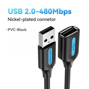 ESKAL-Vention Usb 3.0 Rallonge De Câble Usb 3.0 2.0 Rallonge De Câble Usb Rapide Pour Pc Smart Tv Xbox One Ssd Usb Extension Cable,480Mbps-Pvc Black,0.5M - Neuf