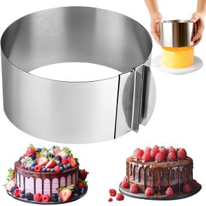 SUBZONAL-Cadre Rectangulaire R&eacute;glable, Cadre &agrave; P&acirc;tisserie Carr&eacute; de 6 &agrave; 12inch Rectangulaire et Rond, Cercle &agrave; P&acirc;tisserie R&eacute;glable en Acier Inoxydable adapt&eacute; aux G&acirc;teaux, Tiramisu, Mousse (Rond) - Neuf