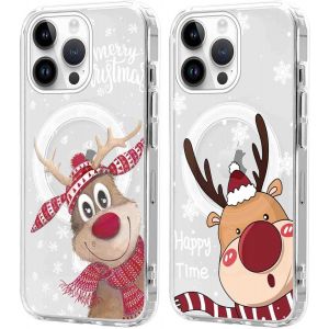 SJZG-2 Pi&egrave;ces No&euml;l Coque Magn&eacute;tique Pour Iphone 14 Pro Max 6,7'', Etui En Motif Dessin Cadeau De No&euml;l Compatible Avec Magsafe, Housse Christmas Silicone Bumper Cover Pour Iphone 14 Pro Max, Cerf 03 - Neuf