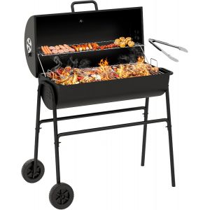 Ulteronixshop-M Barbecue &agrave; charbon de bois portable avec plateau &agrave; charbon r&eacute;glable en hauteur et jauge de temp&eacute;rature pour f&ecirc;te, camping, terrasse, jardin, livr&eacute; avec pince de cuisine - Neuf